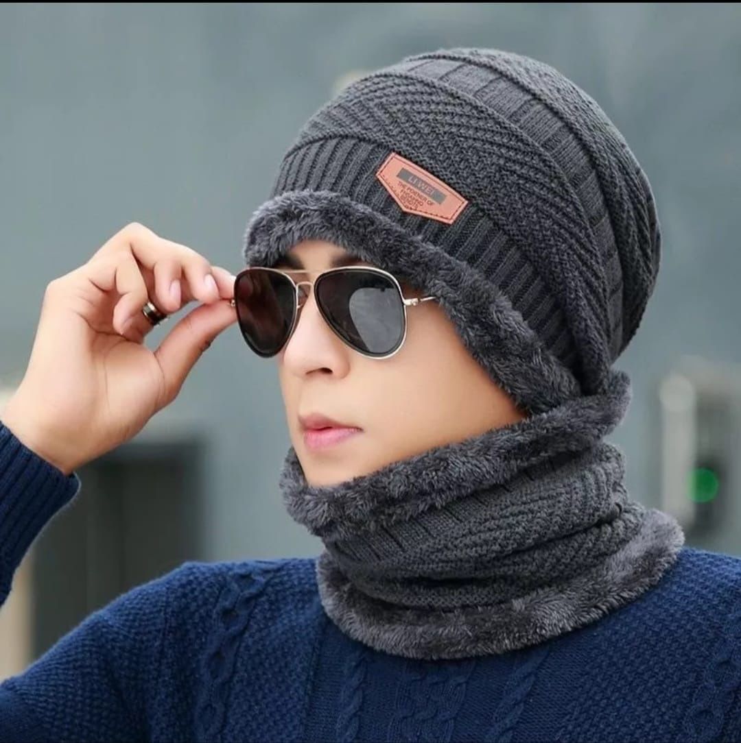 Beanie Wool Cap With Neck Warmer. Full Set-2 Pieces.