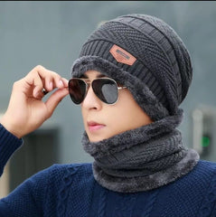 Beanie Wool Cap With Neck Warmer. Full Set-2 Pieces.