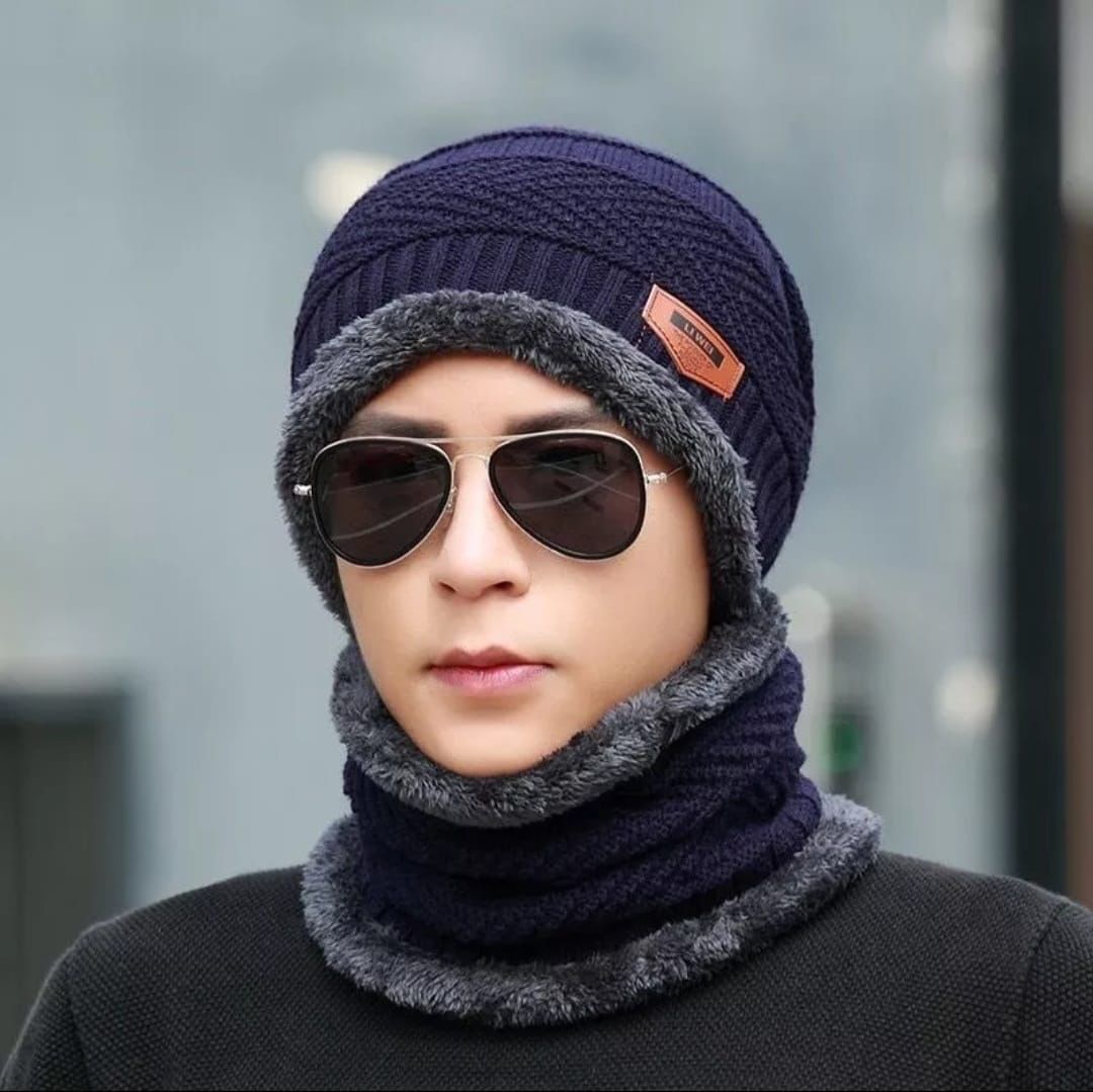Beanie Wool Cap With Neck Warmer. Full Set-2 Pieces.